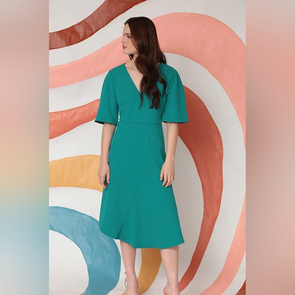 Donna Morgan Midi Wrap Style Day Dress - Picture 2 of 8